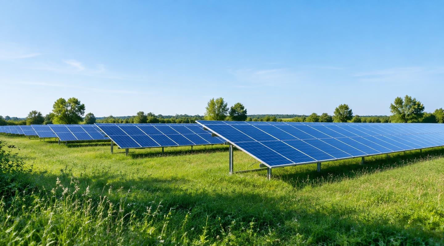 Illustration of solar panels in a community solar field